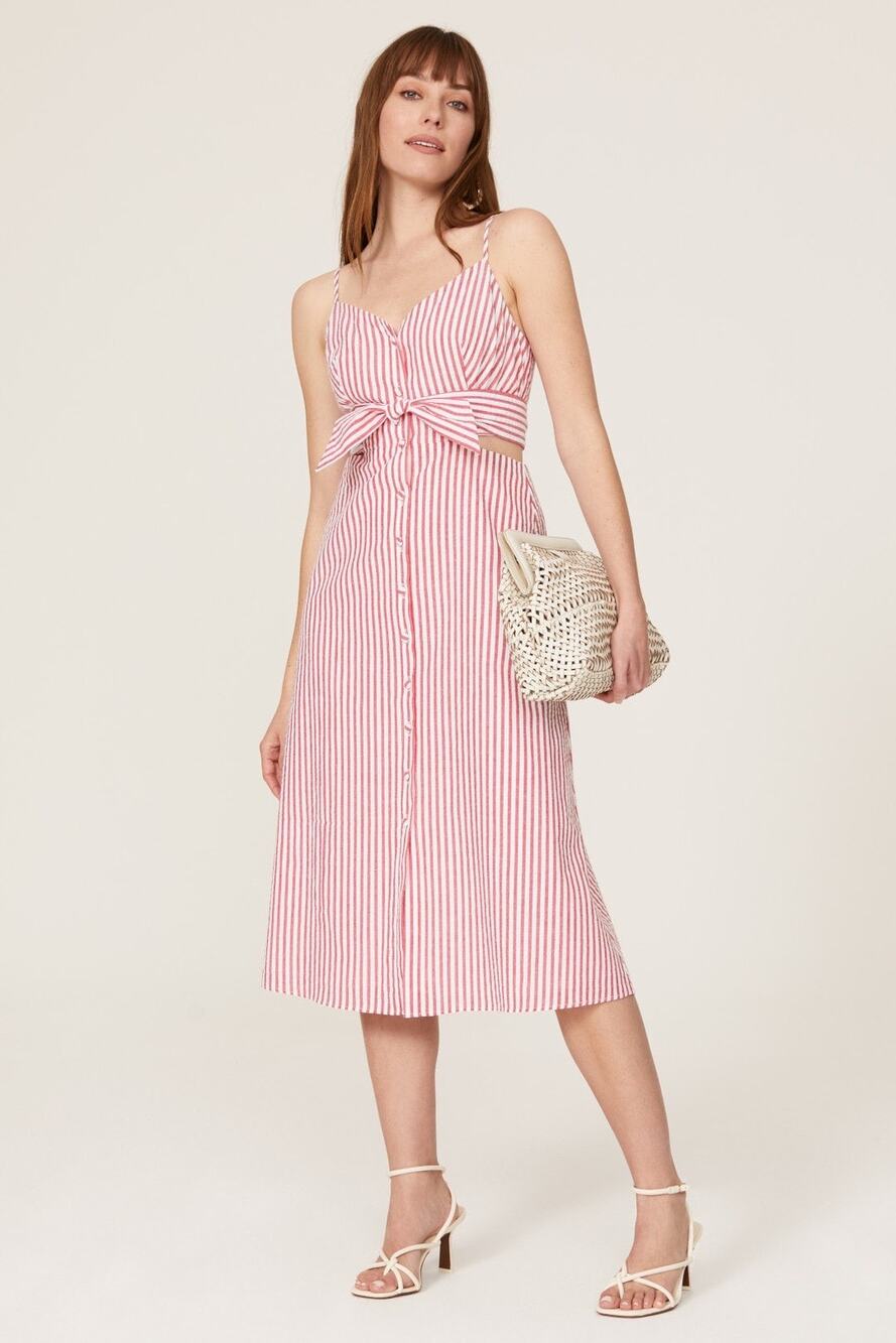 JASON WU Red White Stripe Shirtdress Tie Front Waist Cutouts Dress size 0